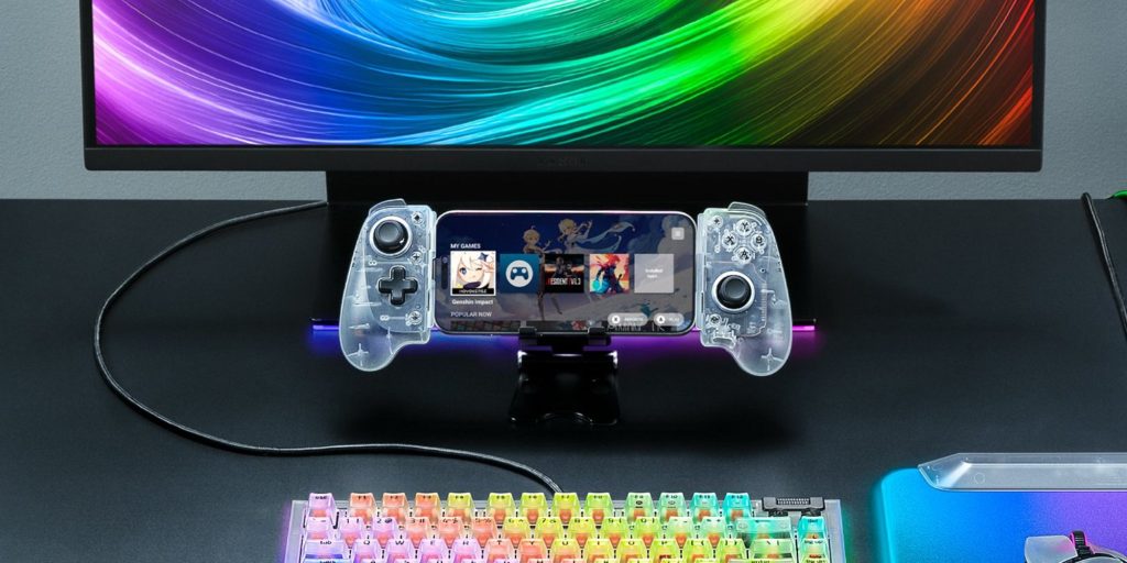 A gaming device with a keyboard and a game controller