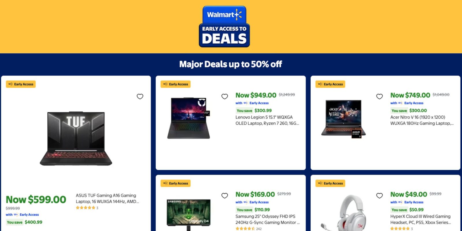 Image showing listings from Walmart's member sale.