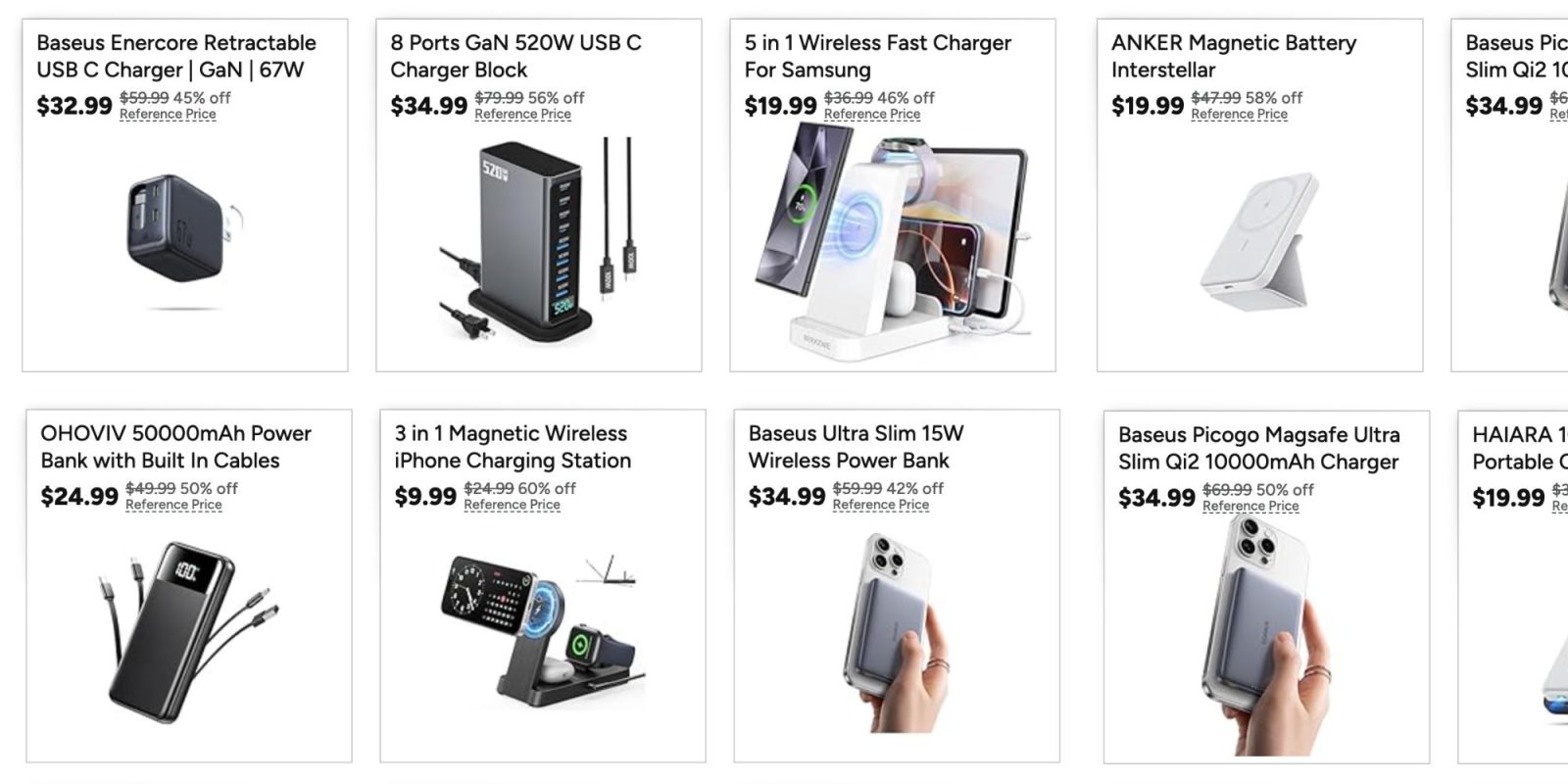 Image showing listings from Woot's charging accessories sale.
