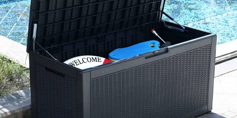 A black box with a blue object in it