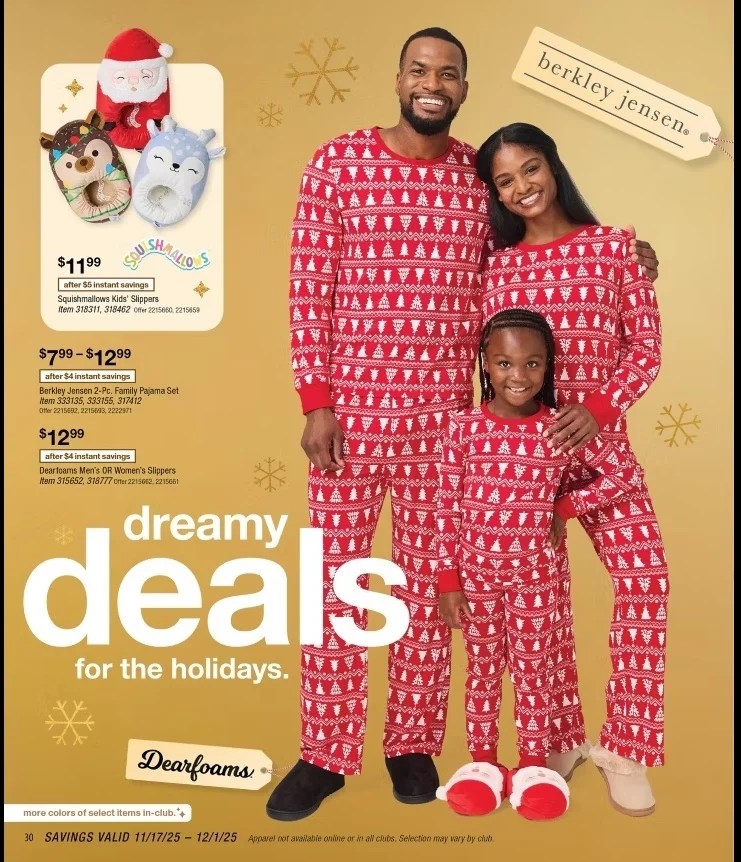 A family wearing pajamas and posing for a picture