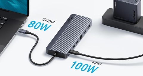 A black device with a cord