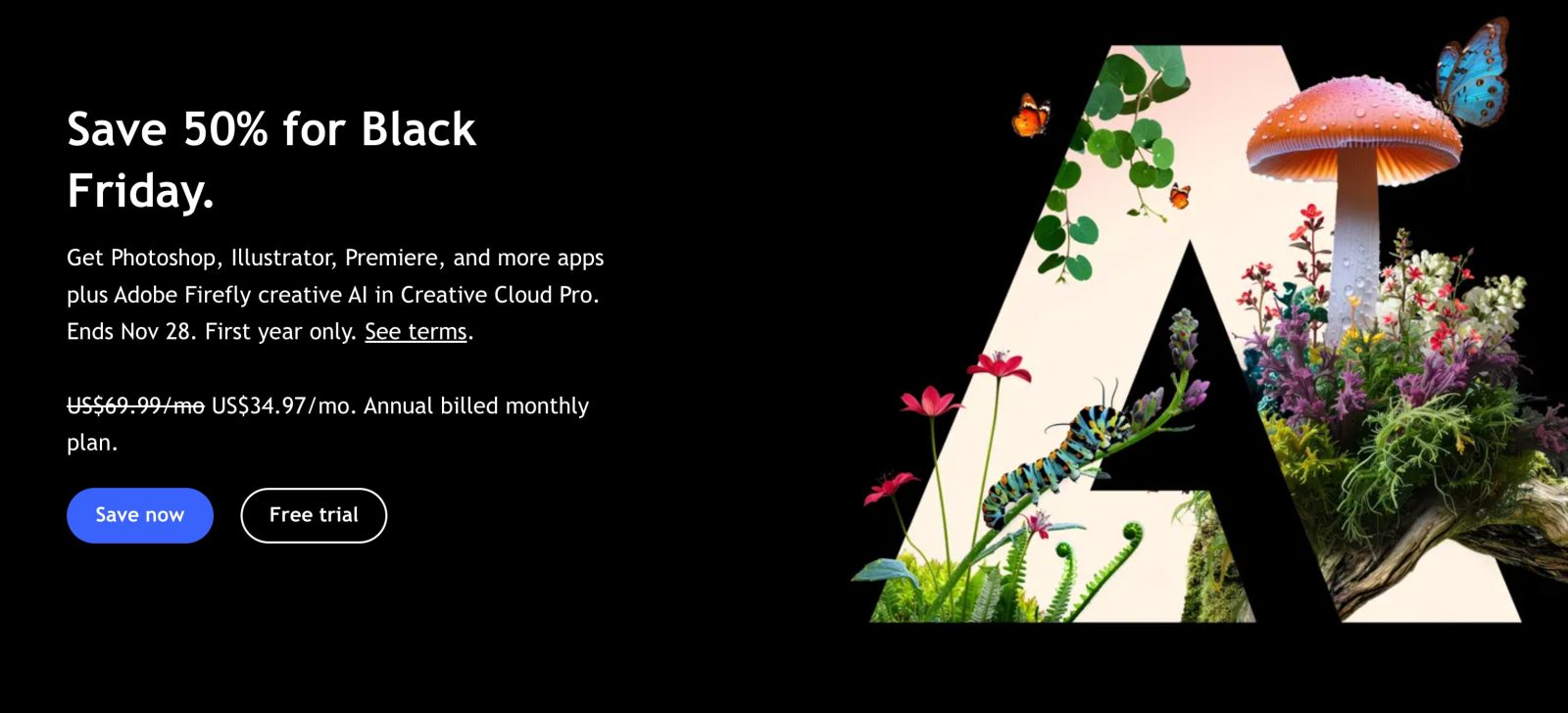 A black and white image of a caterpillar and flowers