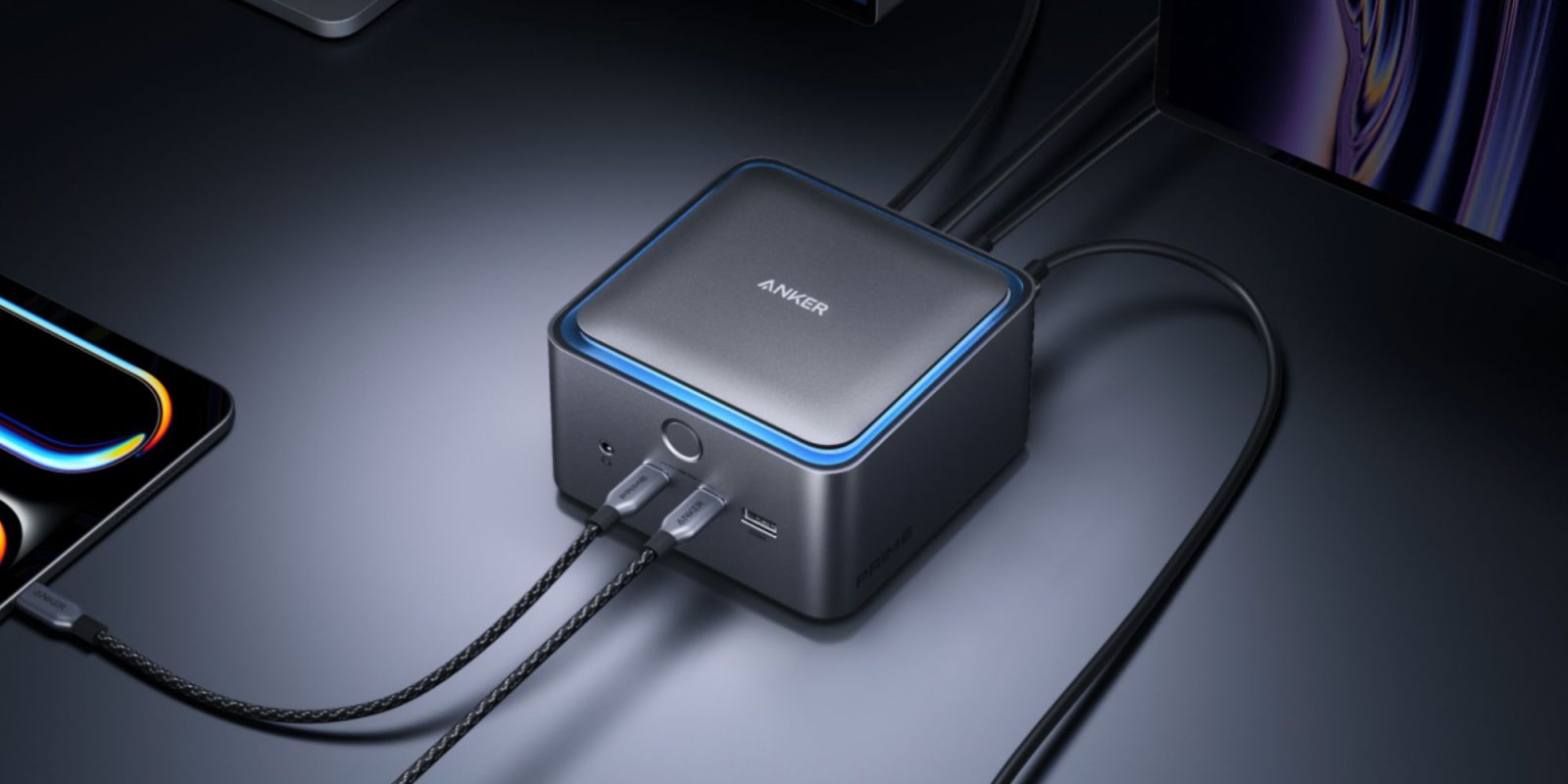 A square electronic device with cables