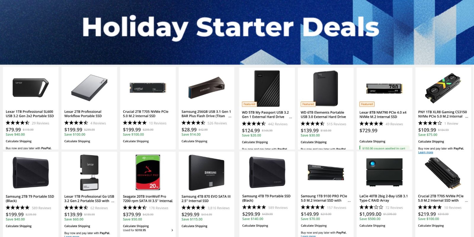 Image showing listings from B&H storage sale.