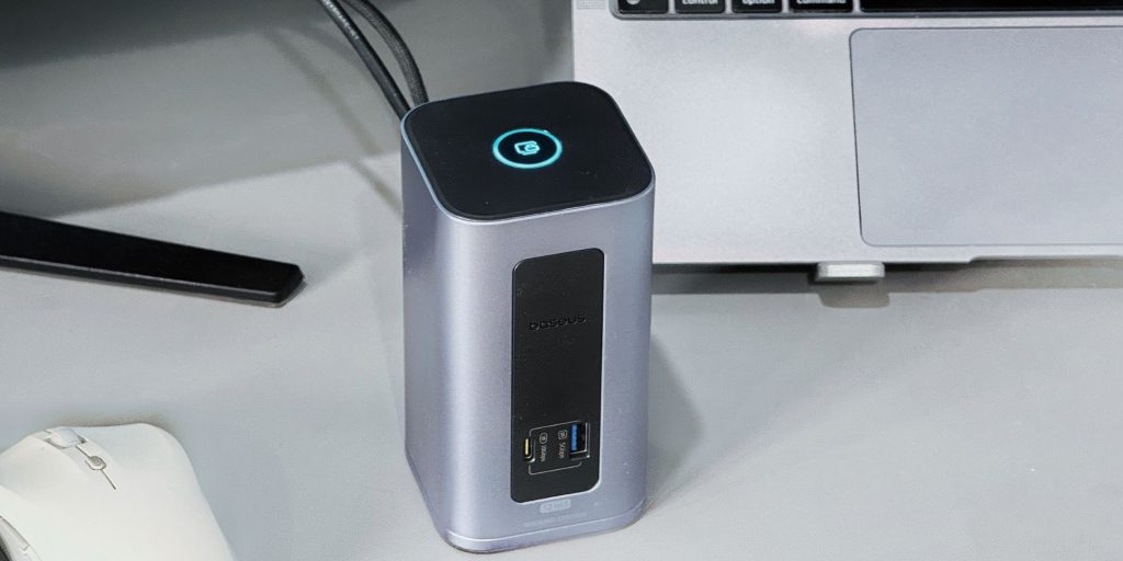 A computer device with a blue light