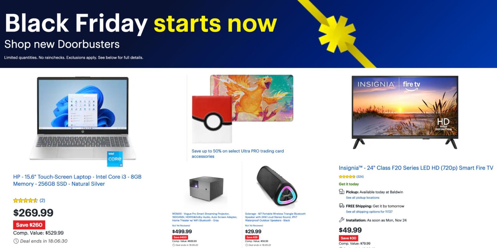 Image showing listings from Best Buy Deals of the Day sale.