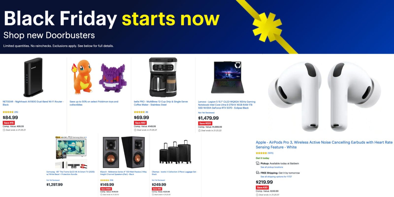 Image showing listings from Best Buy's Black Friday Deals of the Day.