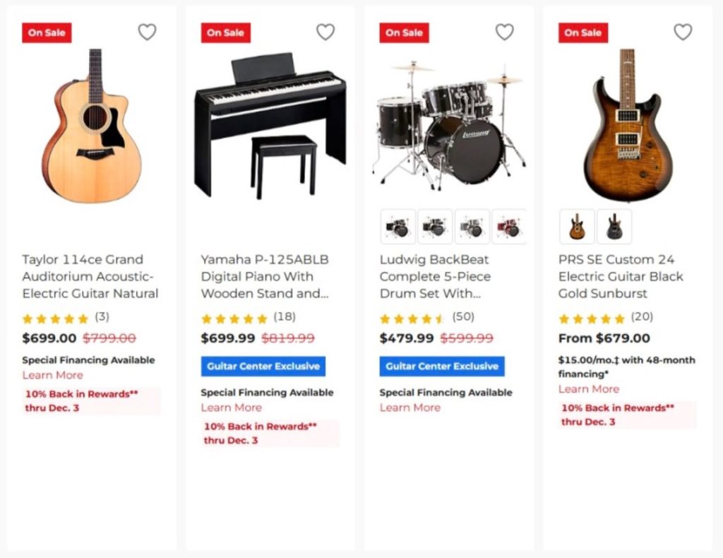 A screenshot of a music store