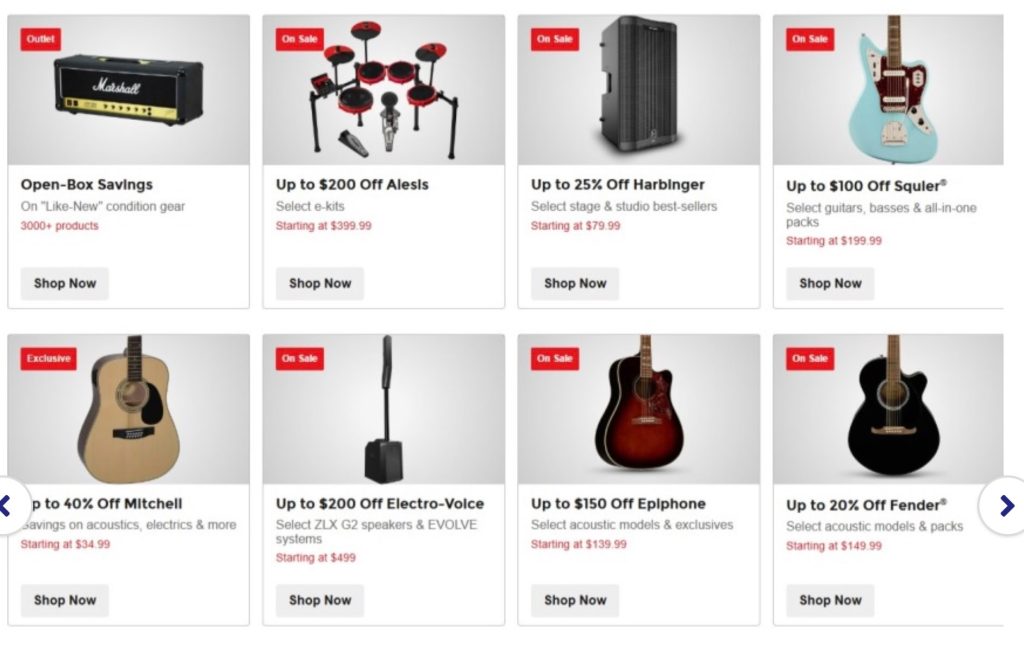 Screenshot of a music store