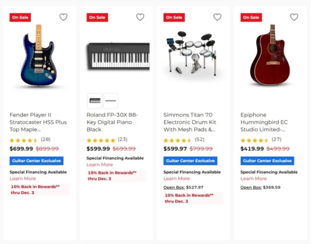 A screenshot of a music store