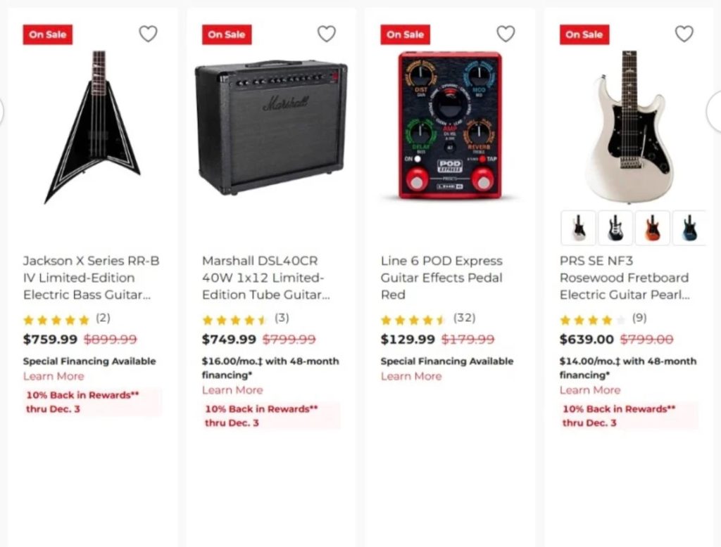 A screenshot of a music store