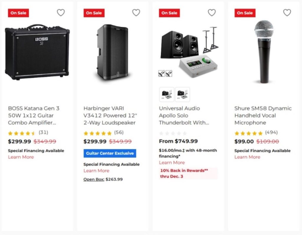 A screenshot of a music store