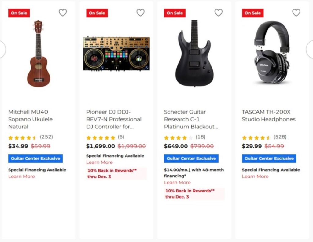 A screenshot of a music store