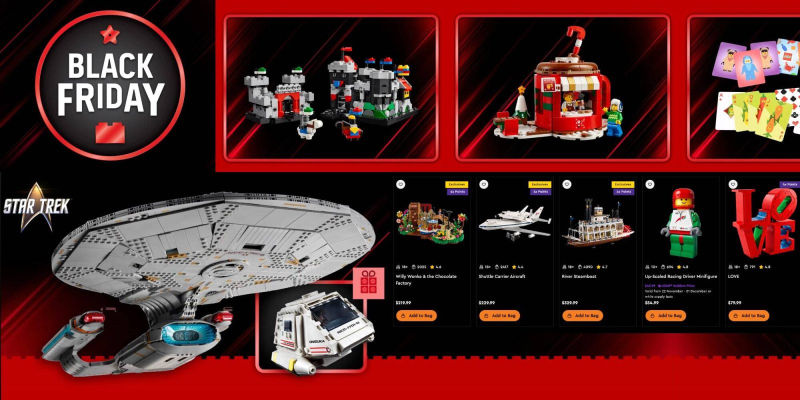 A group of toys on a red background