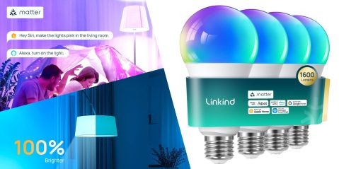 A light bulb with a blue and purple light