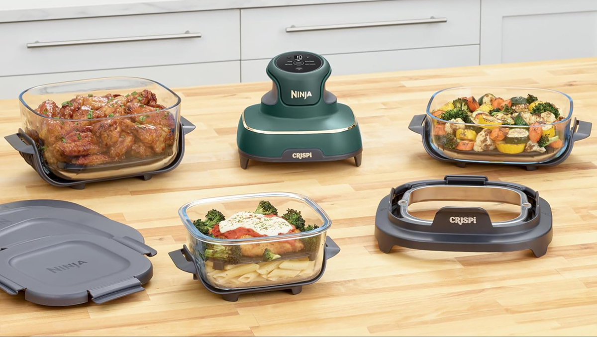 A group of glass containers with food in them