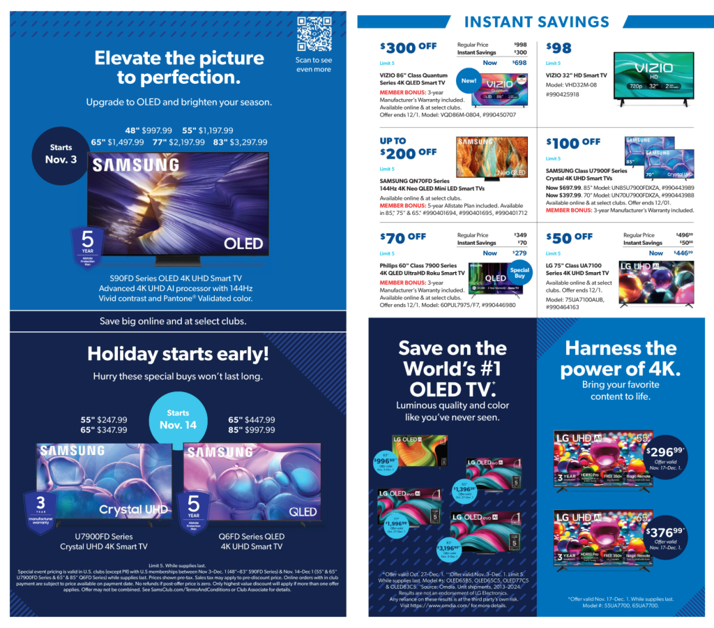 A blue and white flyer with images and text