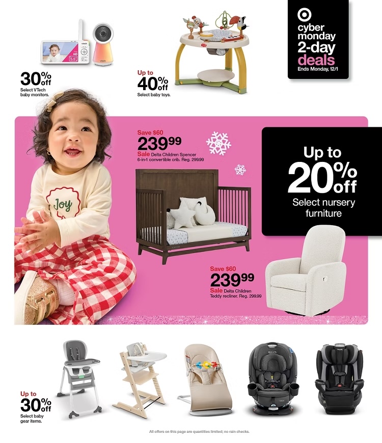 A baby in a pink and black advertisement