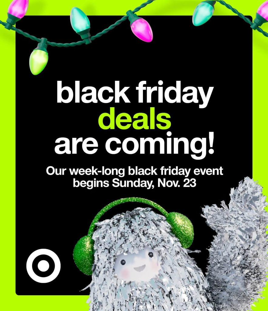 A black friday ad with a black background and a black and white poster