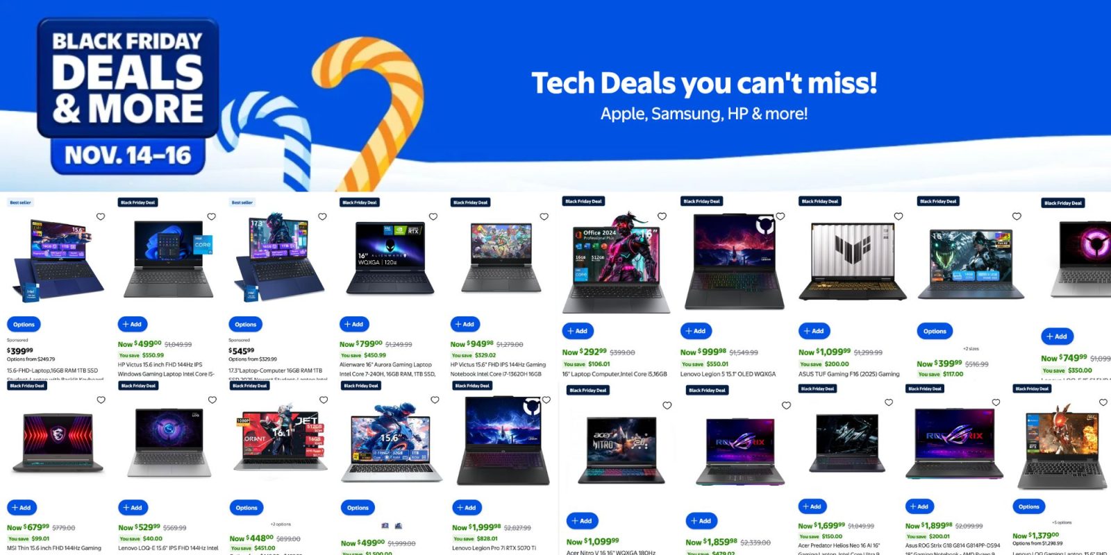 Image showing listings from Walmart's gaming laptops.