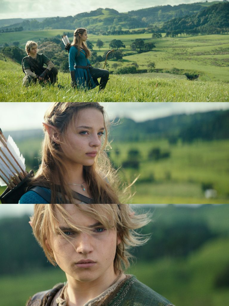 A collage of a woman and a man in a field