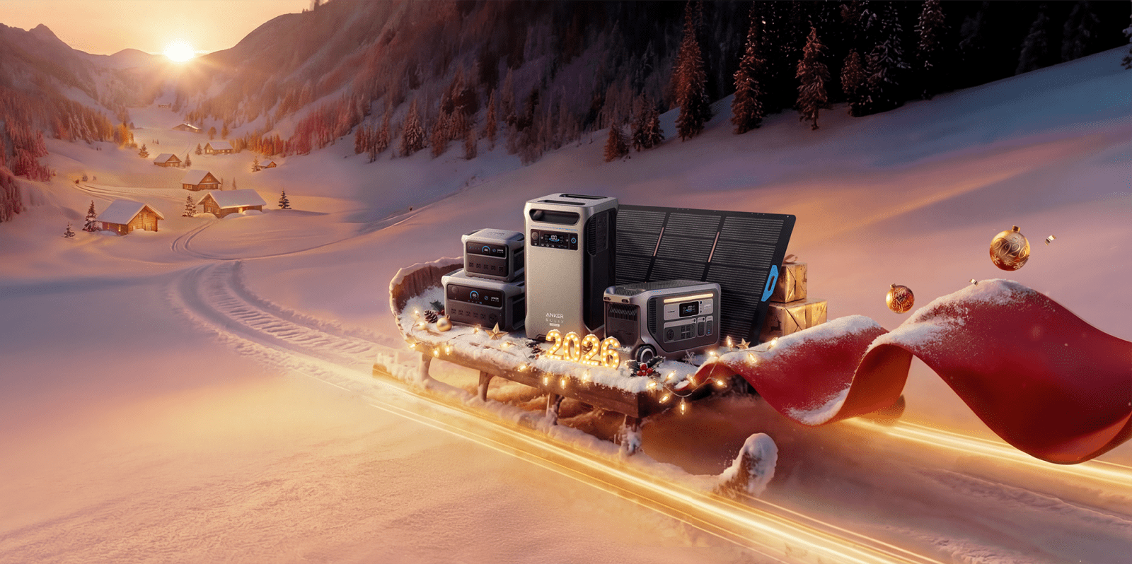 A computer equipment on a sled in the snow