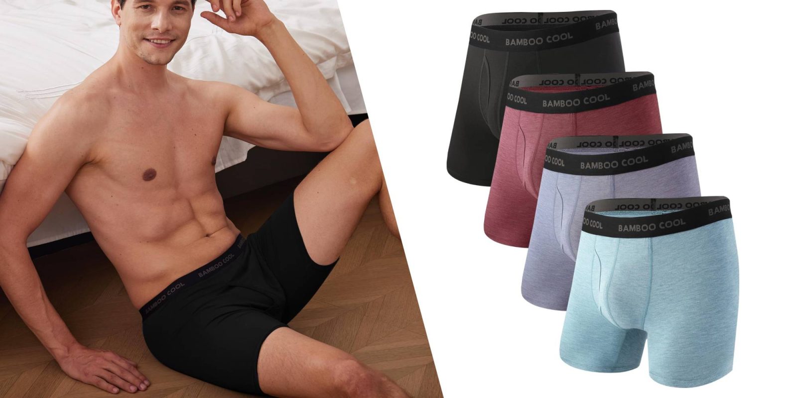 A man sitting on the floor wearing underwear