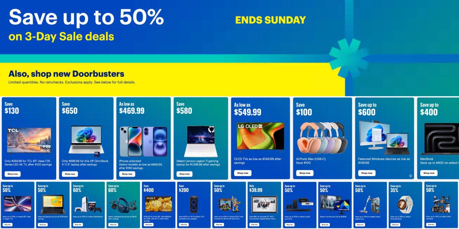 A screenshot of a blue and yellow advertisement