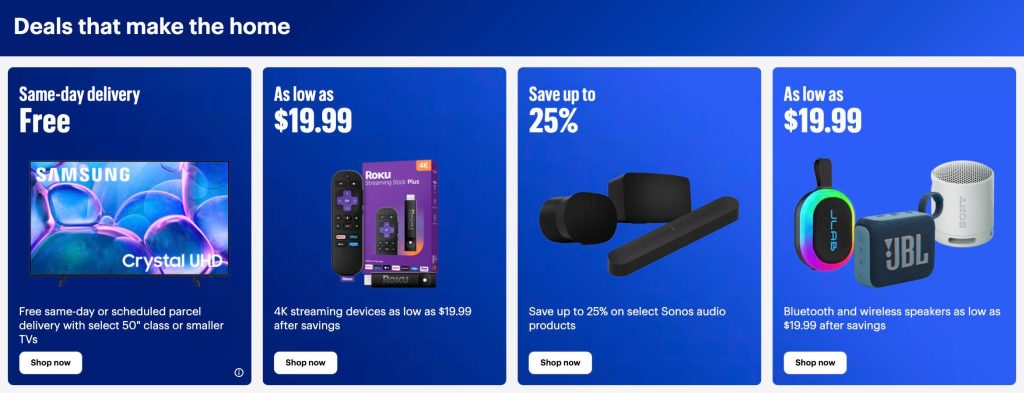 A screenshot of a blue and white advertisement