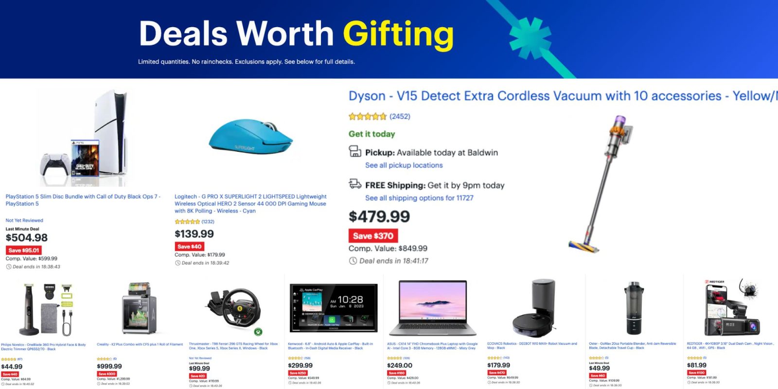 Image showing listings from Best Buy's Deals of the Day sale page.