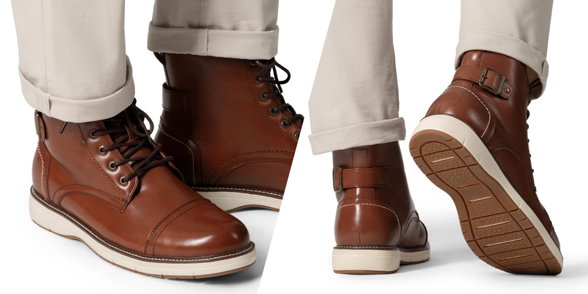 A close up of a pair of brown boots