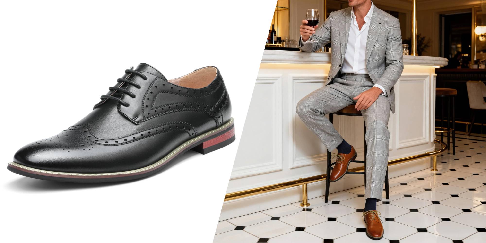 A man sitting at a bar with a black shoe