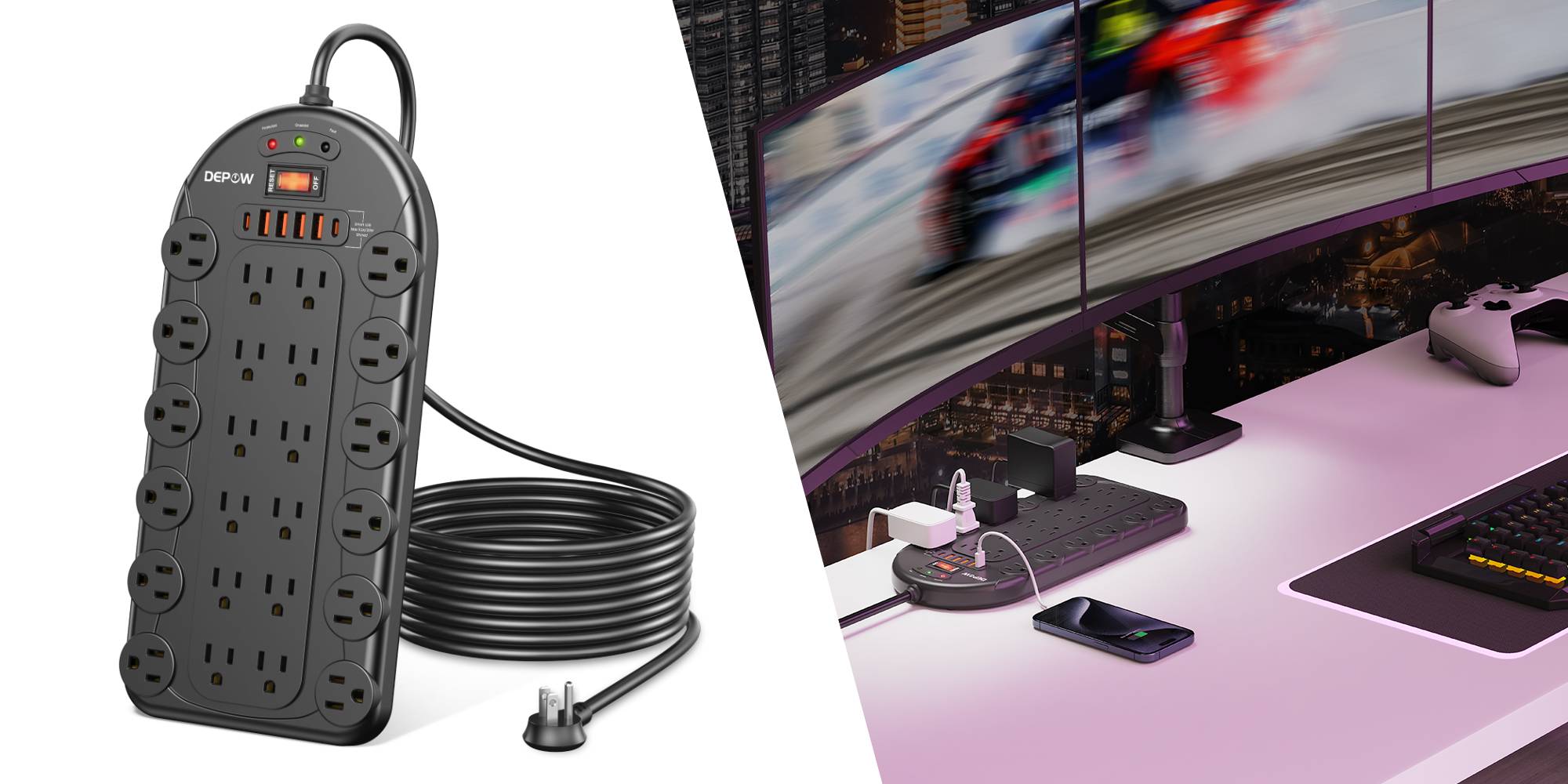 A close-up of a power strip