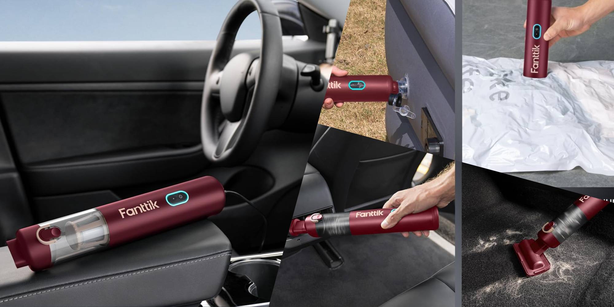 A collage of a hand holding a vacuum pump