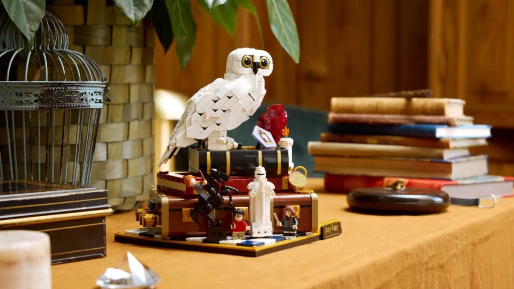 A white owl on a stack of books
