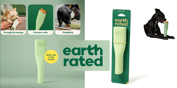 A collage of a dog and a dog eating snacks