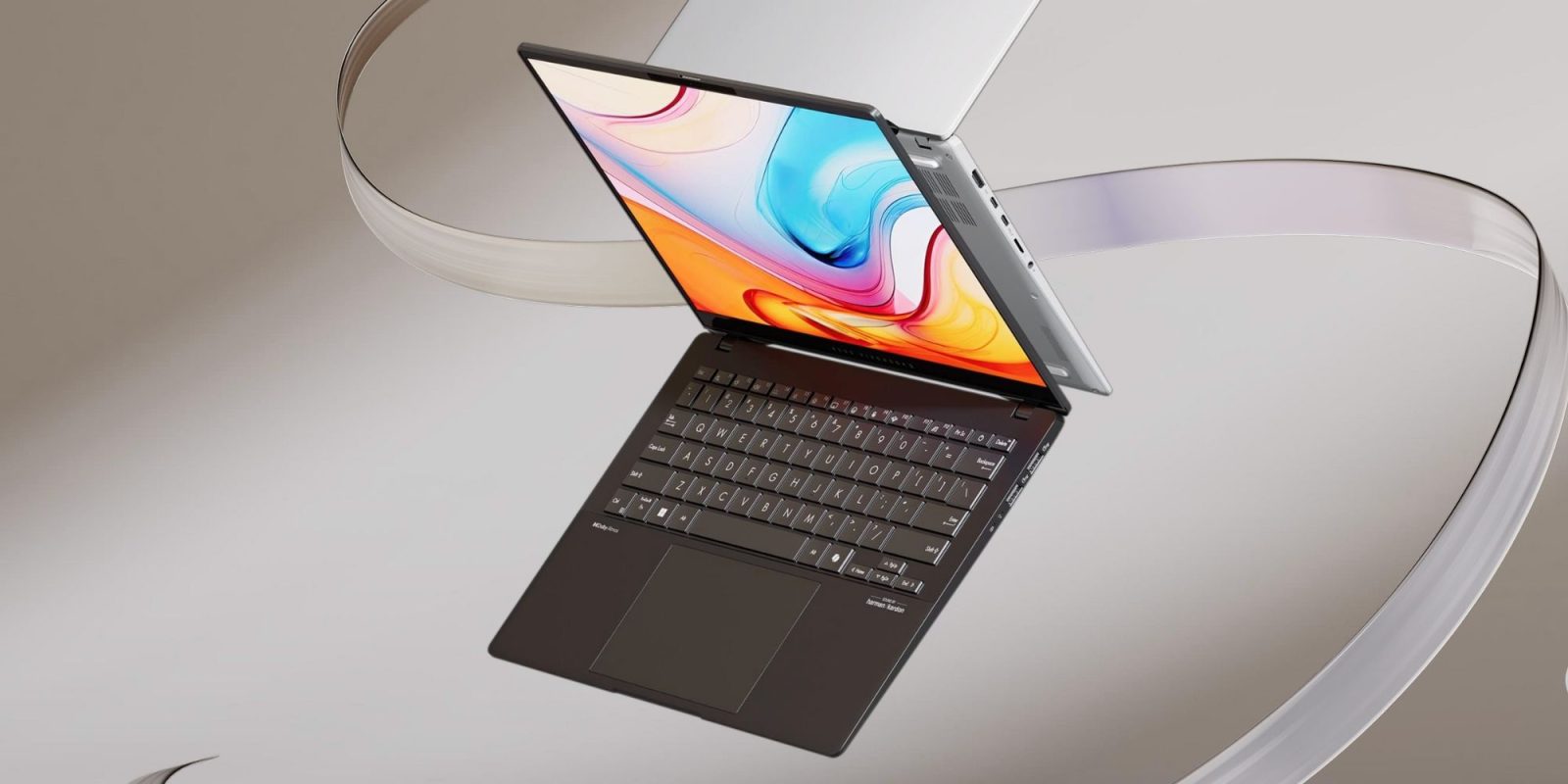 A laptop with a colorful screen