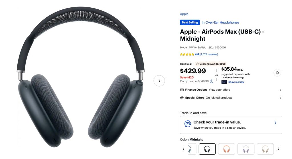 A black headphones with a price tag