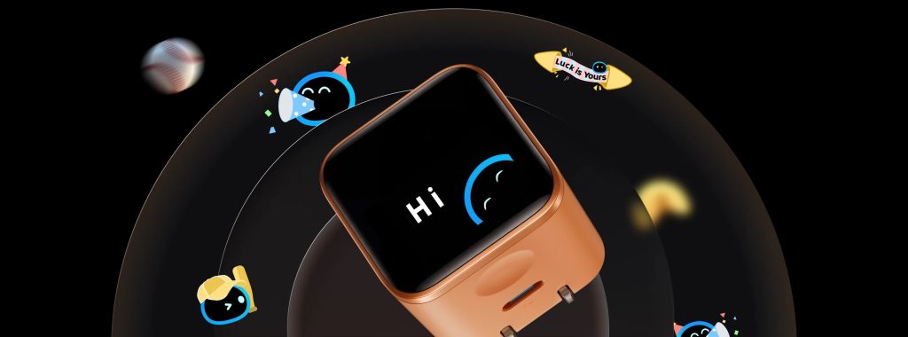 A square device with a black screen