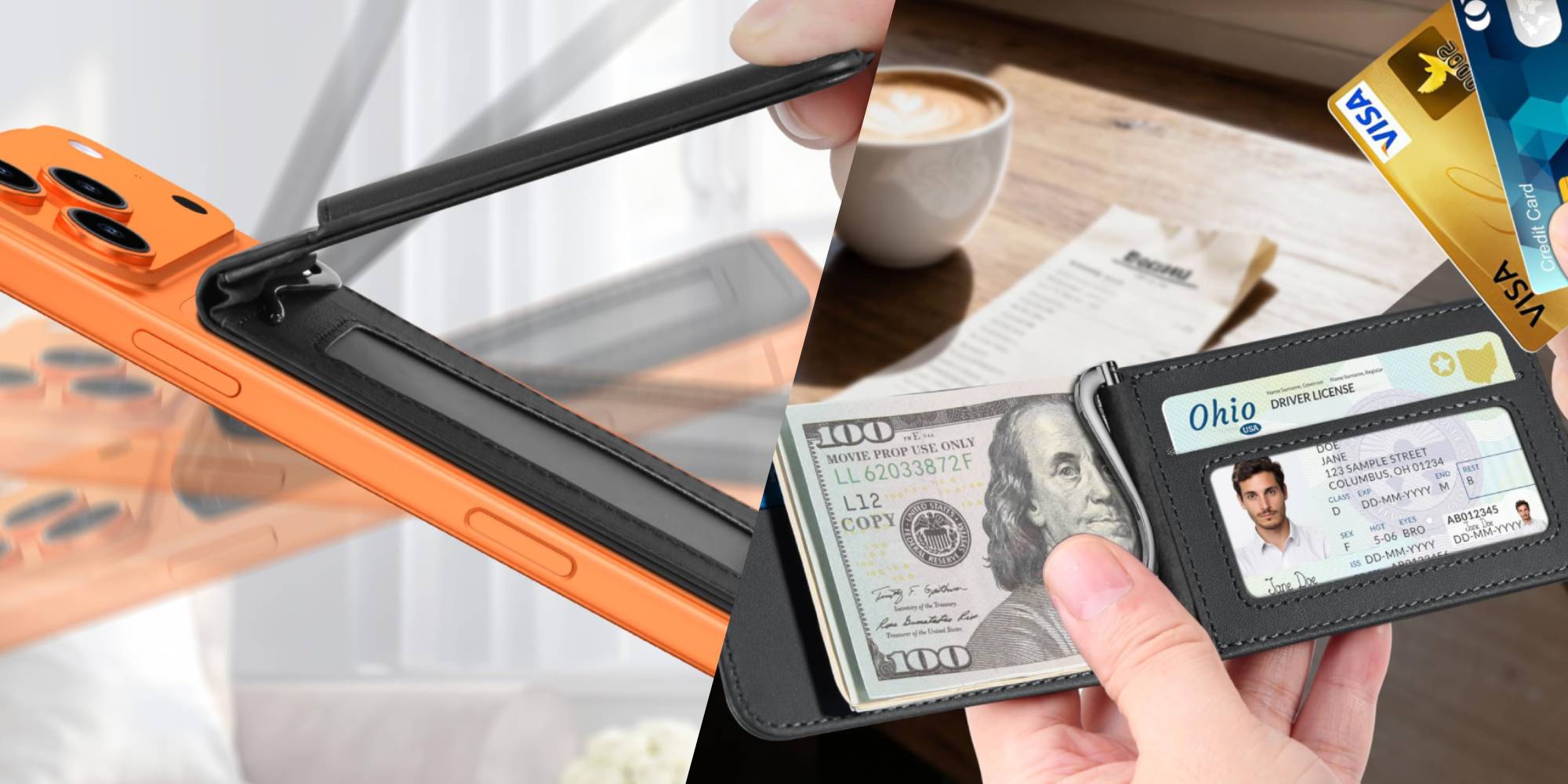 A hand holding a wallet and a dollar bill