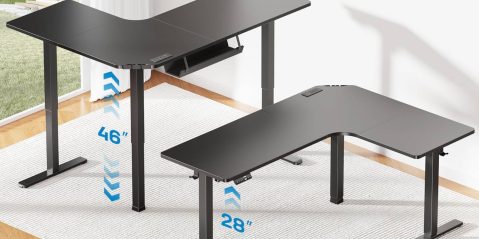 A black desk with a white surface