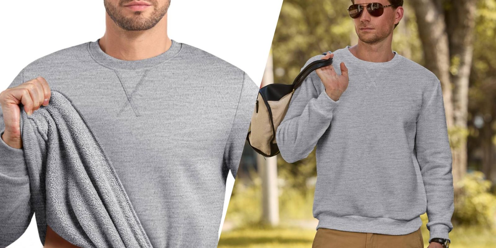 A man wearing a grey sweater