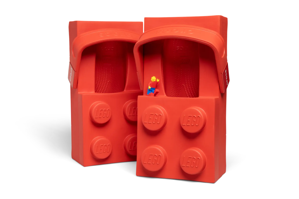 A pair of red lego shoes
