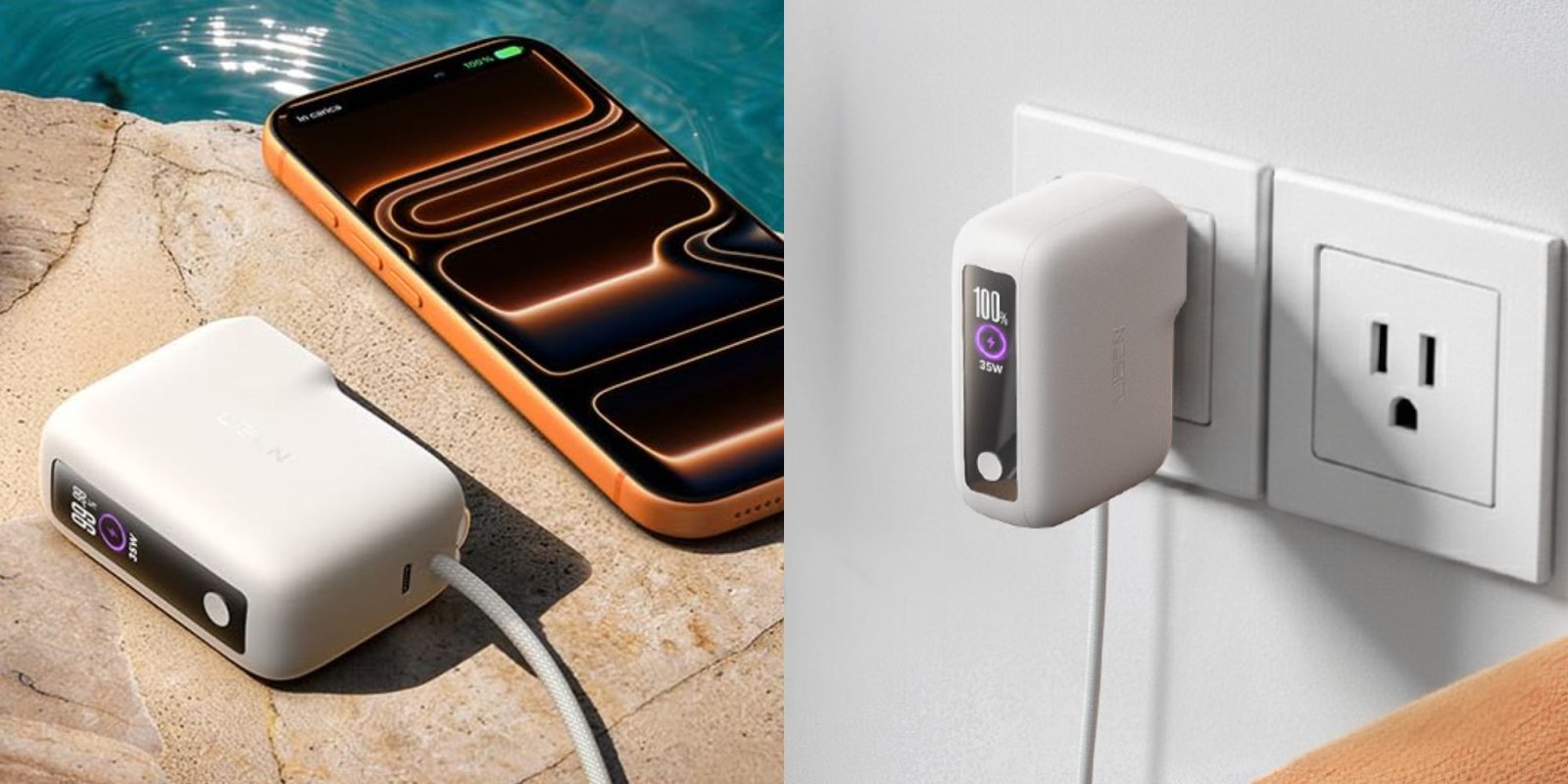 A phone charging station next to a cell phone