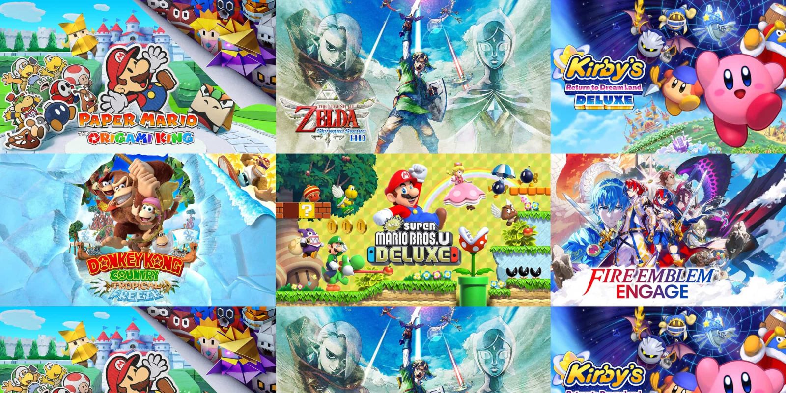 A collage of video game graphics