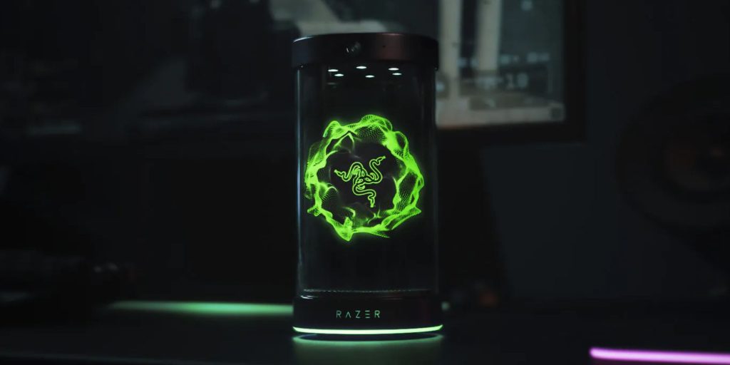A green light in a glass container