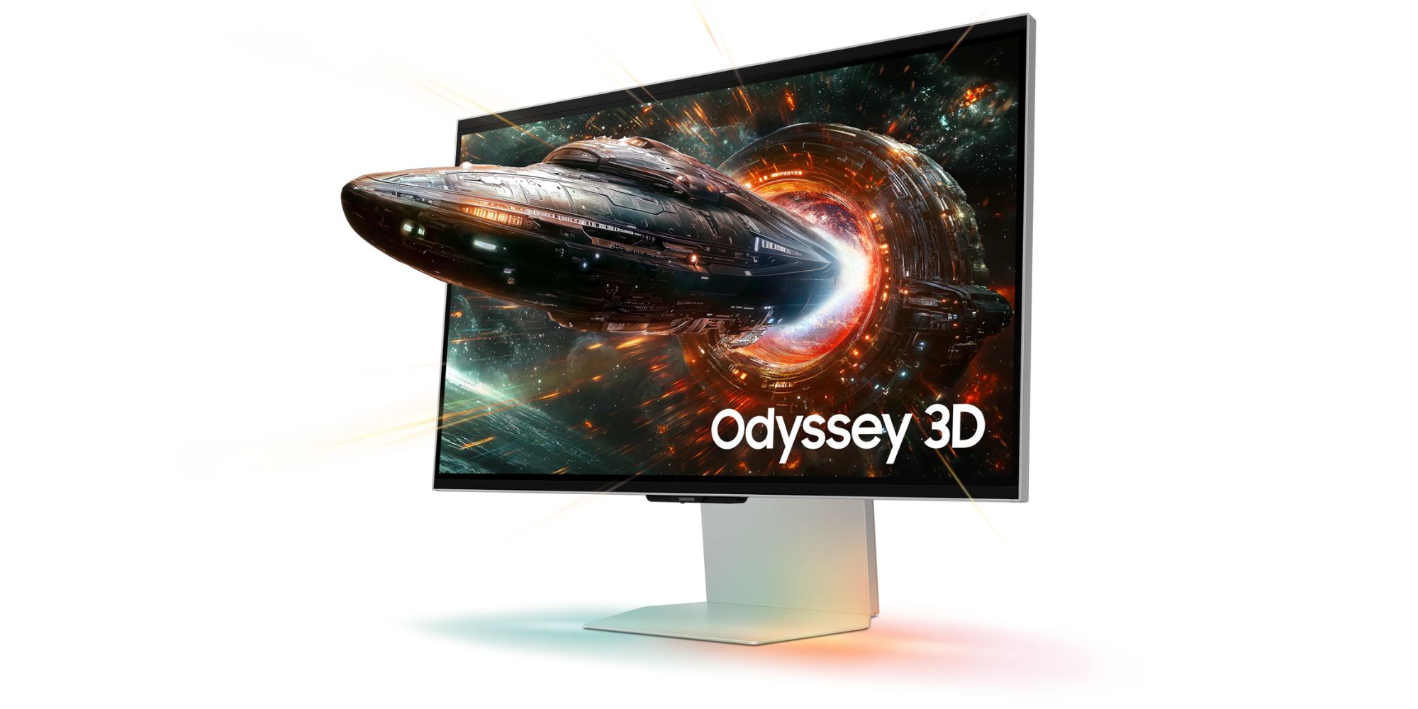 Image showing a render of Samsung's Odyssey 3D G90XF gaming monitor.