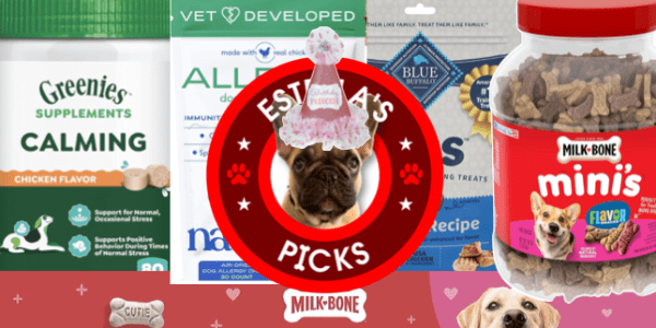 A group of dog food packages