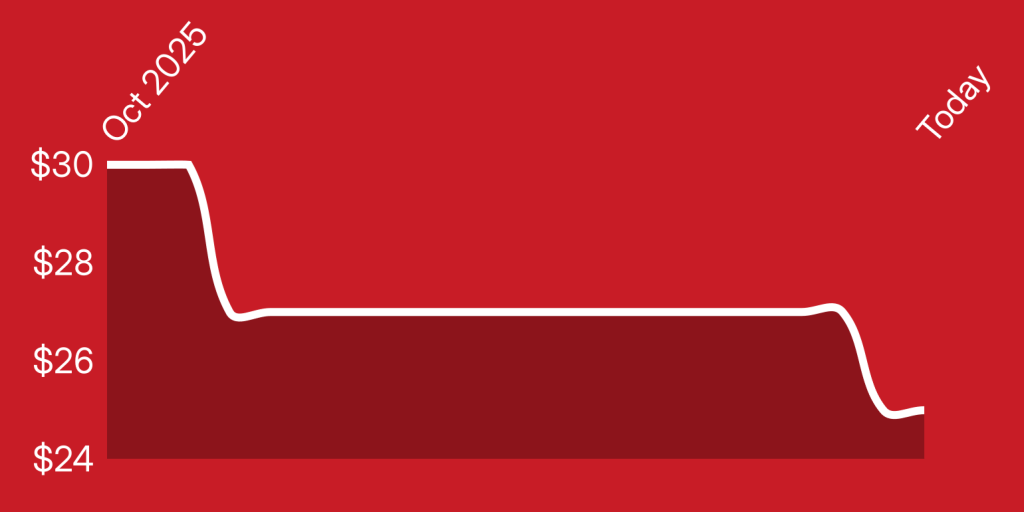 A red rectangular object with white lines